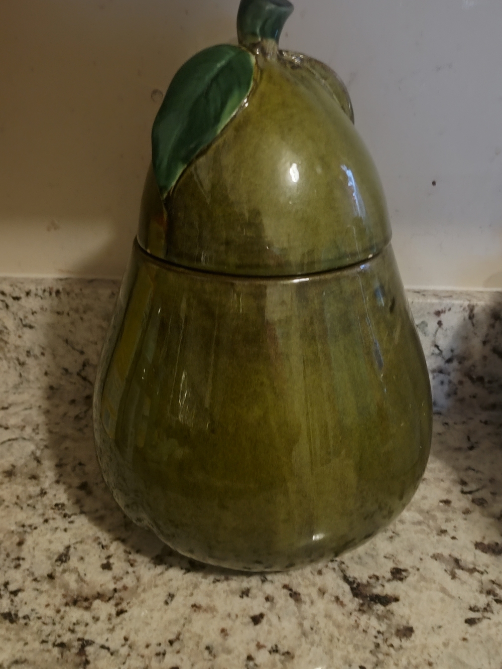 Green Ceramic Pear Jar with Leaf Accent